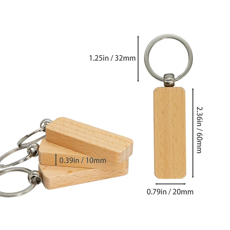 20 Pcs Rectangular Wood Keychain Blanks Wood Keychain Blanks Pendant Natural Wood Keychains