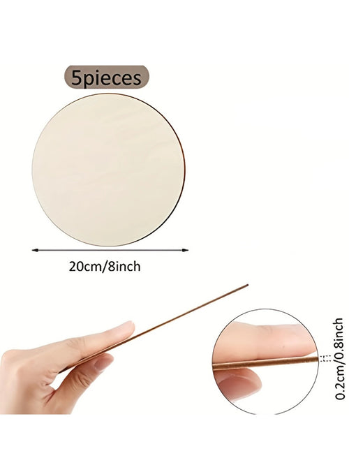 5Pcs 8in Round Wood Discs for Crafts Wood Circles Unfinished Wood Rounds Plaque for Door Hanger, Design, Wood Burning