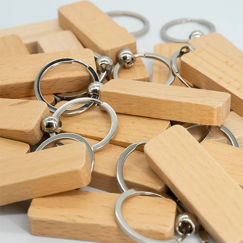 20 Pcs Rectangular Wood Keychain Blanks Wood Keychain Blanks Pendant Natural Wood Keychains