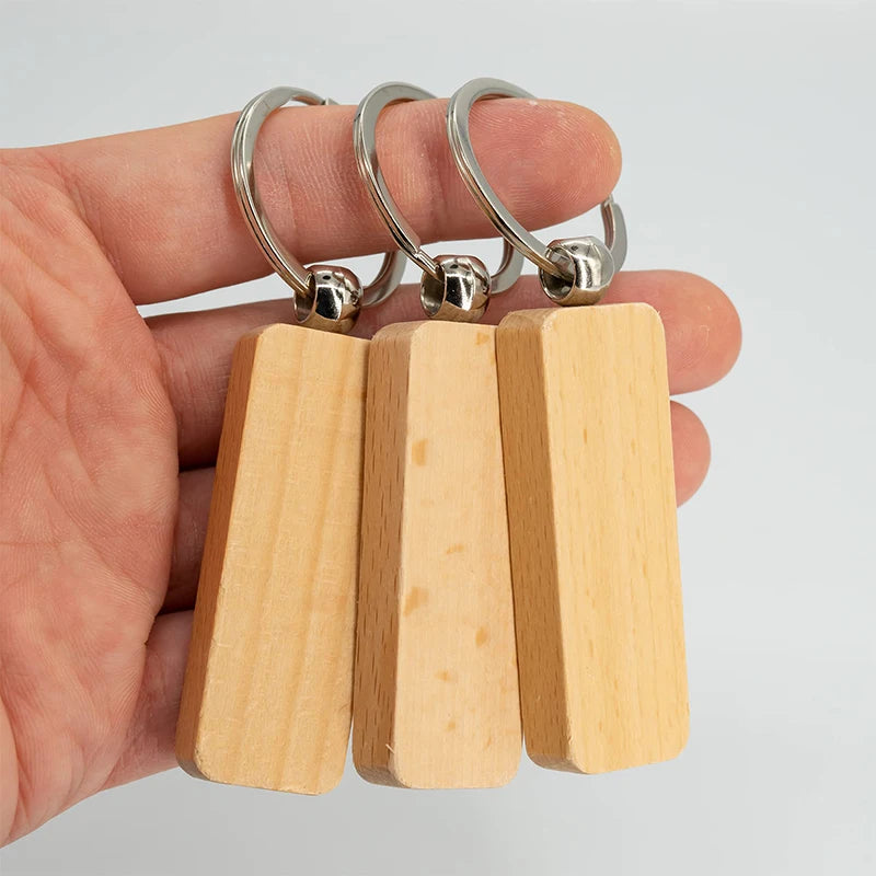 20 Pcs Rectangular Wood Keychain Blanks Wood Keychain Blanks Pendant Natural Wood Keychains