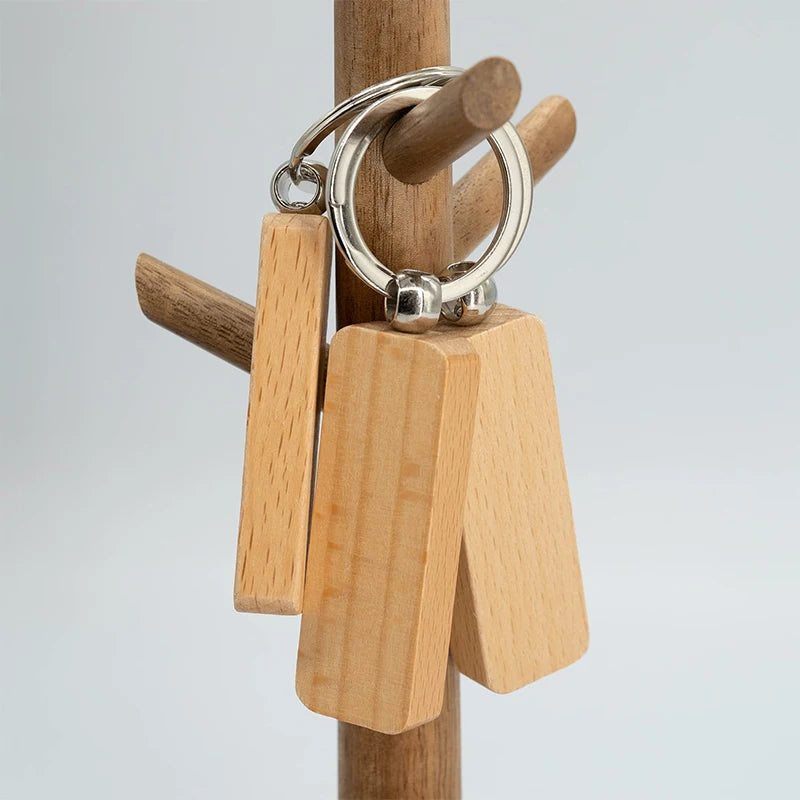 20 Pcs Rectangular Wood Keychain Blanks Wood Keychain Blanks Pendant Natural Wood Keychains