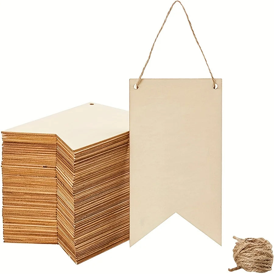10pcs Flag Wood Pendant Wood Plates for Crafts Unfinished Wood Sign Hanging Wood Plate Wooden Boards for Crafts