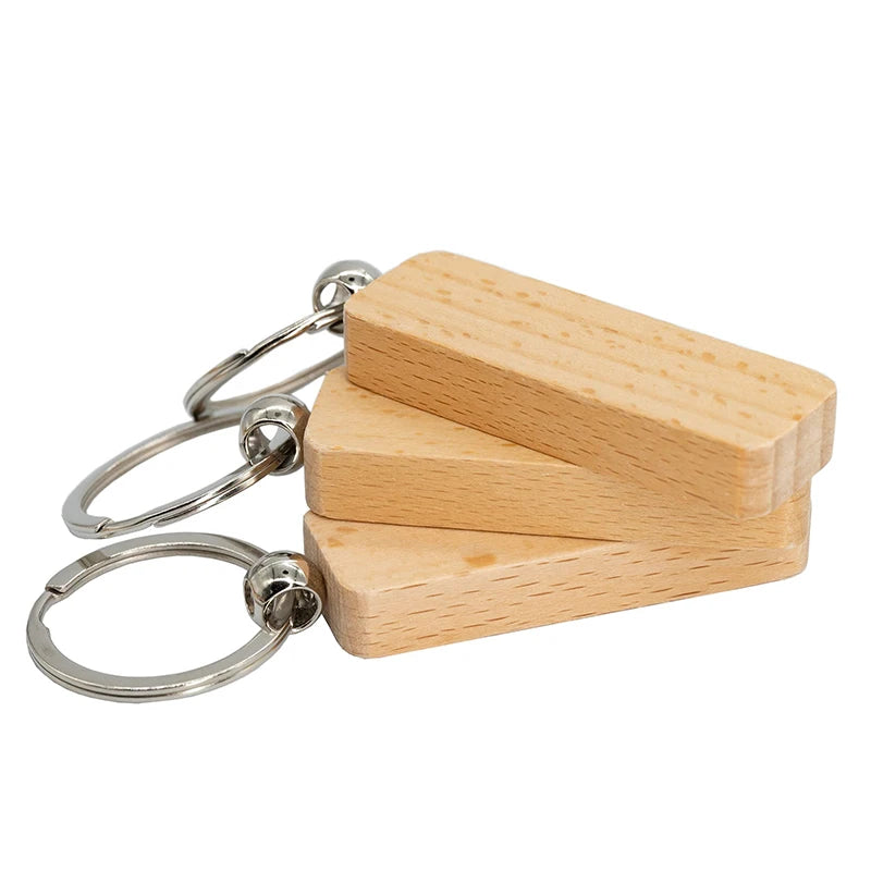 20 Pcs Rectangular Wood Keychain Blanks Wood Keychain Blanks Pendant Natural Wood Keychains